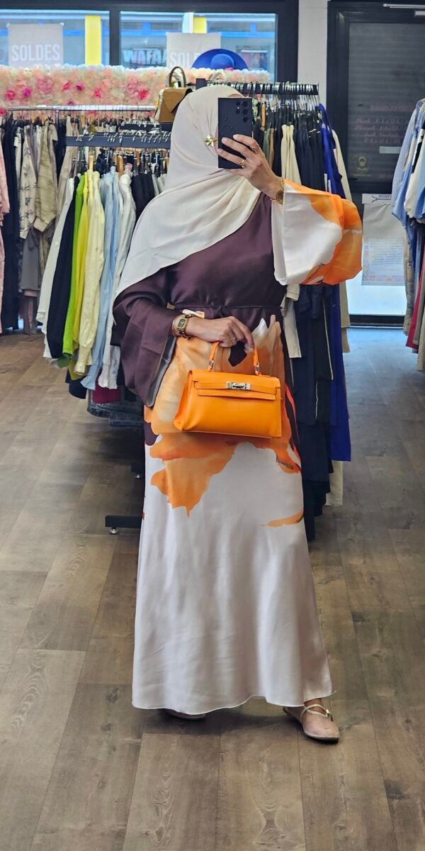 Robe longue satinée-orange