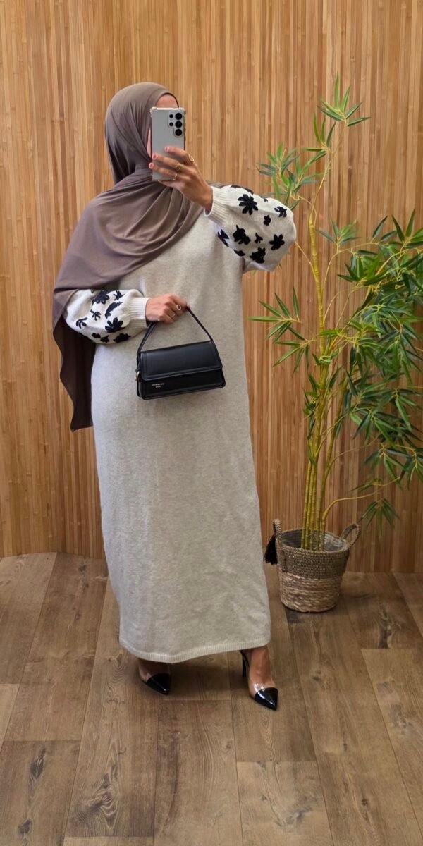 Robe longue en maille beige