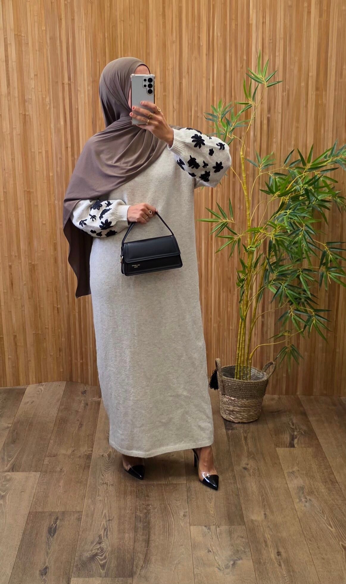 Robe longue en maille beige