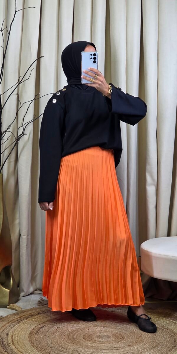 Jupe longue plissée orange