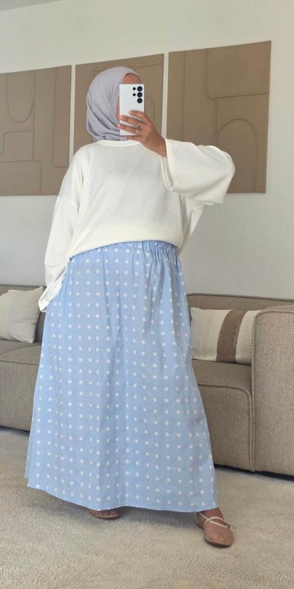 Jupe popeline pois bleu ciel