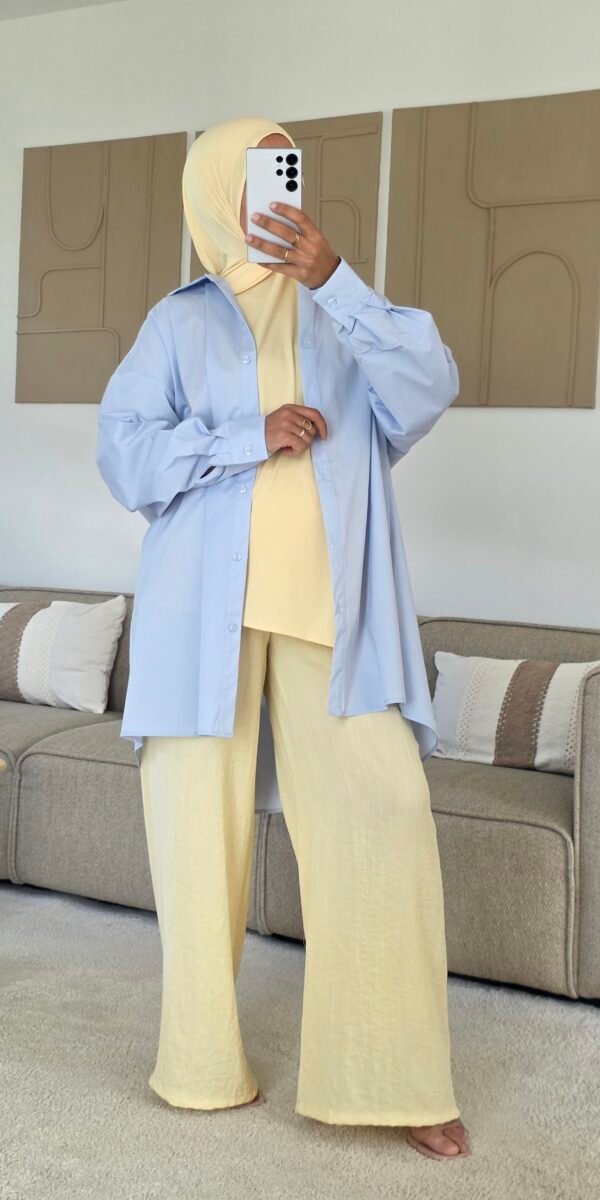 Chemise longue oversize bleu ciel