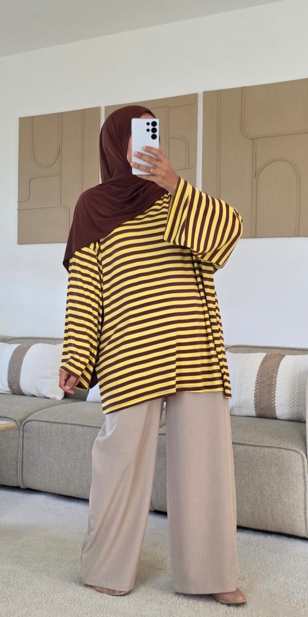 T-shirt oversize rayé moutarde