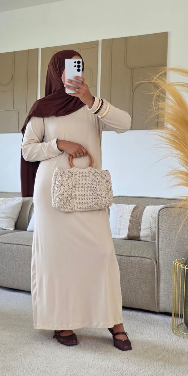 Robe longue côtelé beige