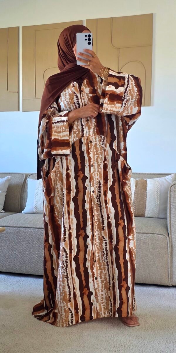 Robe longue chemise marron
