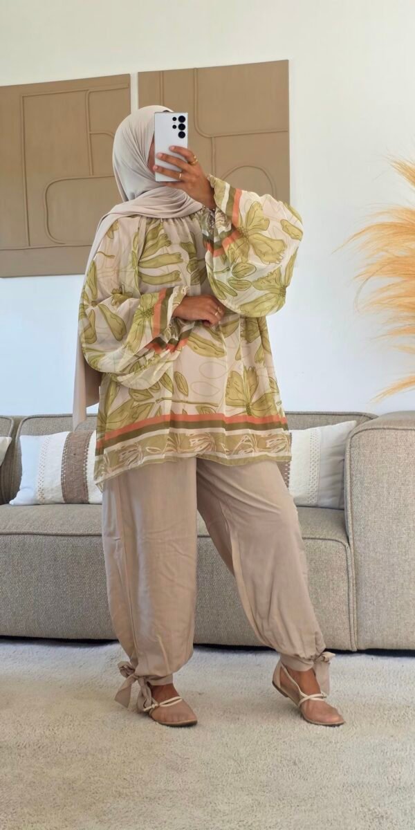 Pantalon ballon noeuds beige
