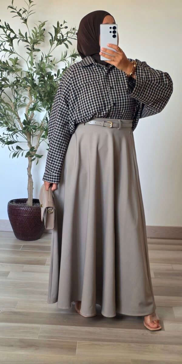 Jupe longue évasée avec ceinture Taupe – SO ELEGANCE