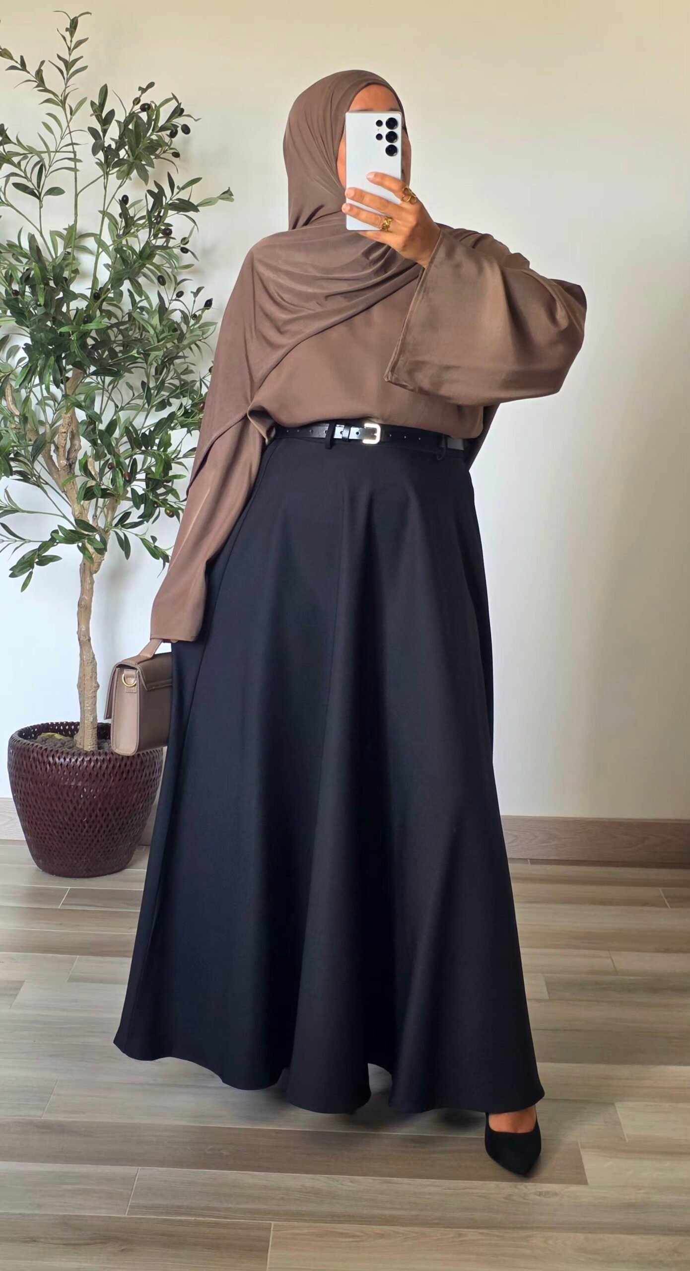 Jupe longue évasée avec ceinture noir – SO ELEGANCE