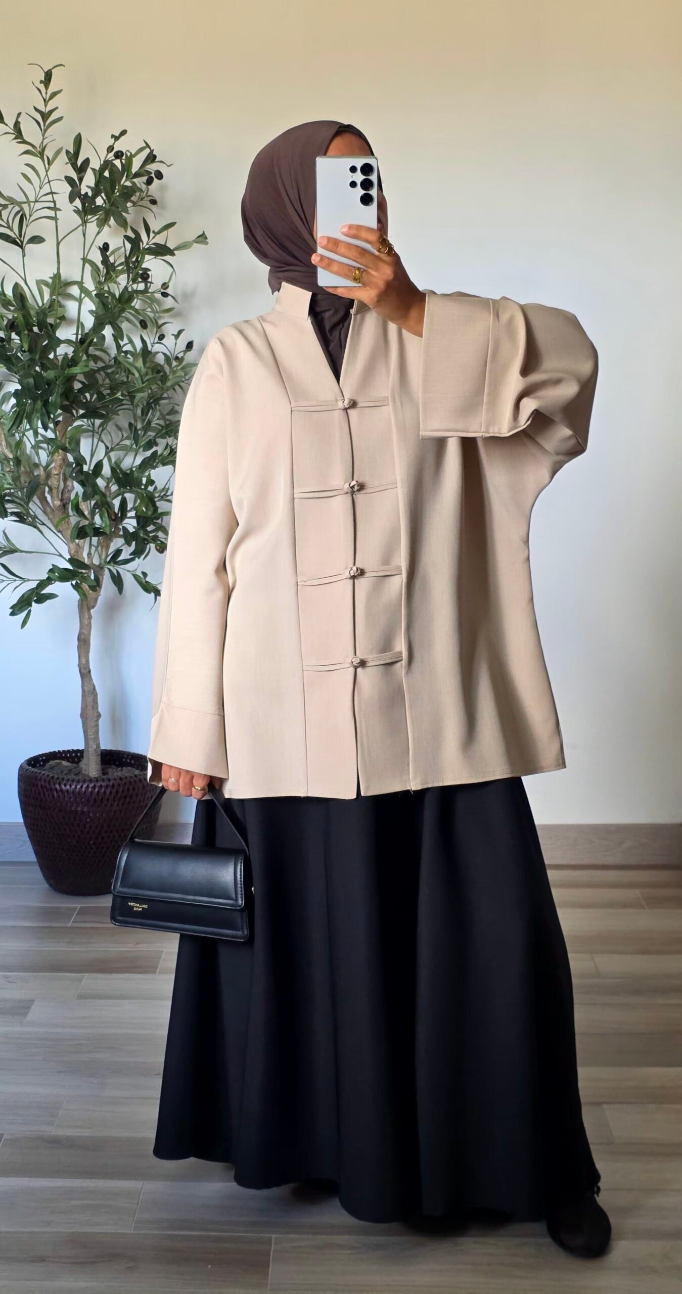Tunique oversize bordeaux femme à nœuds chinois, coupe ample et manches longues