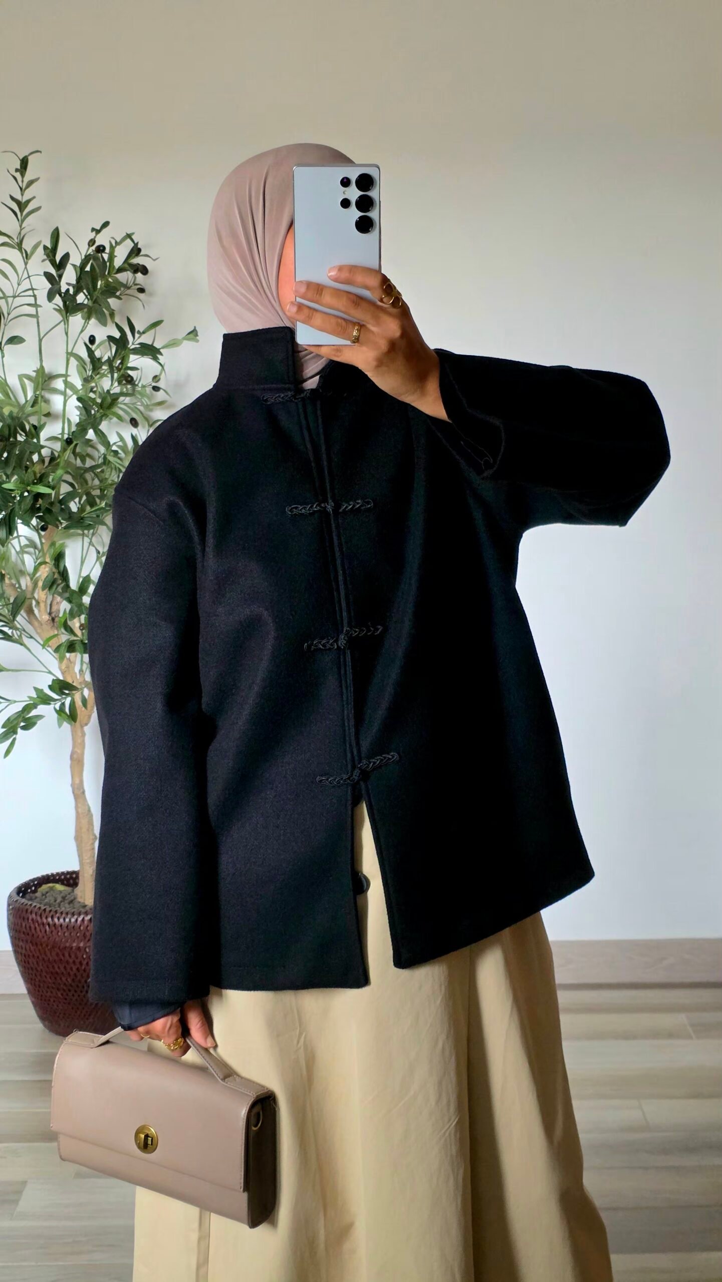 Manteau à boutons chinois – noir – Image 2
