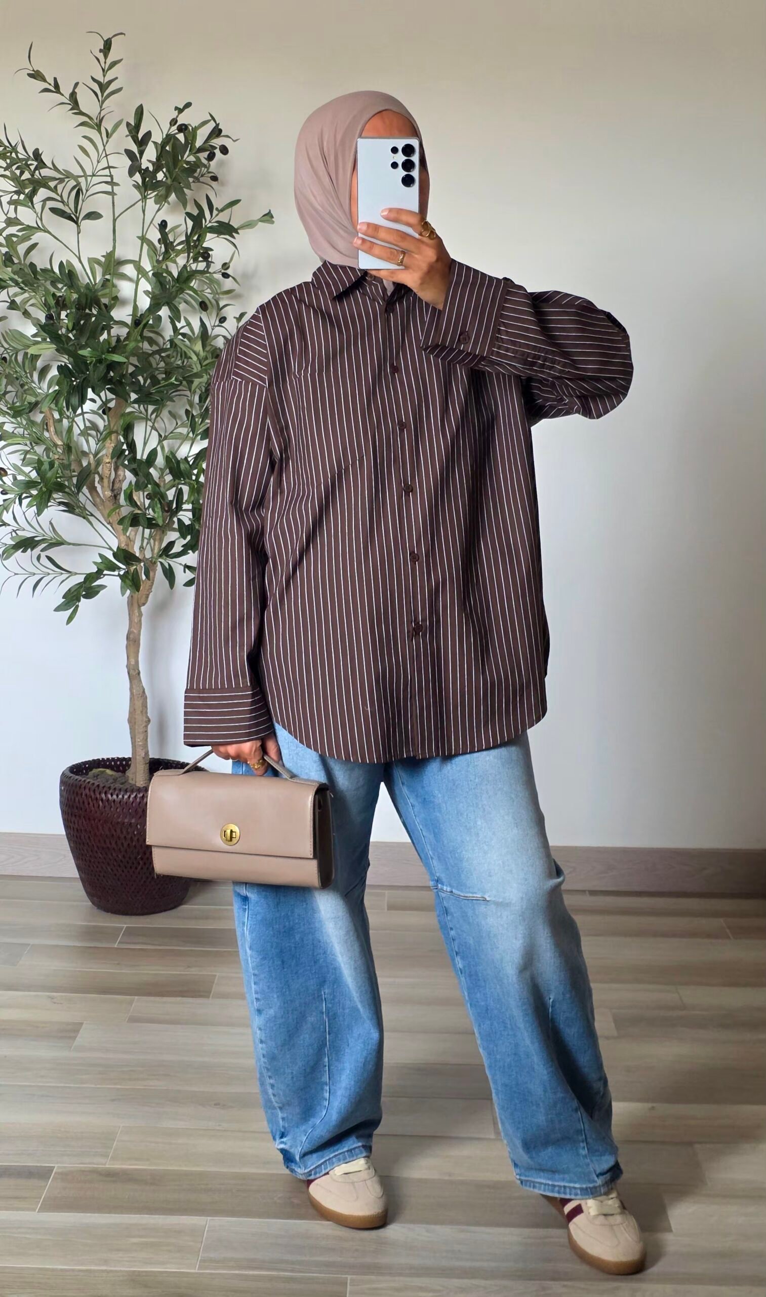 chemise rayéee marron