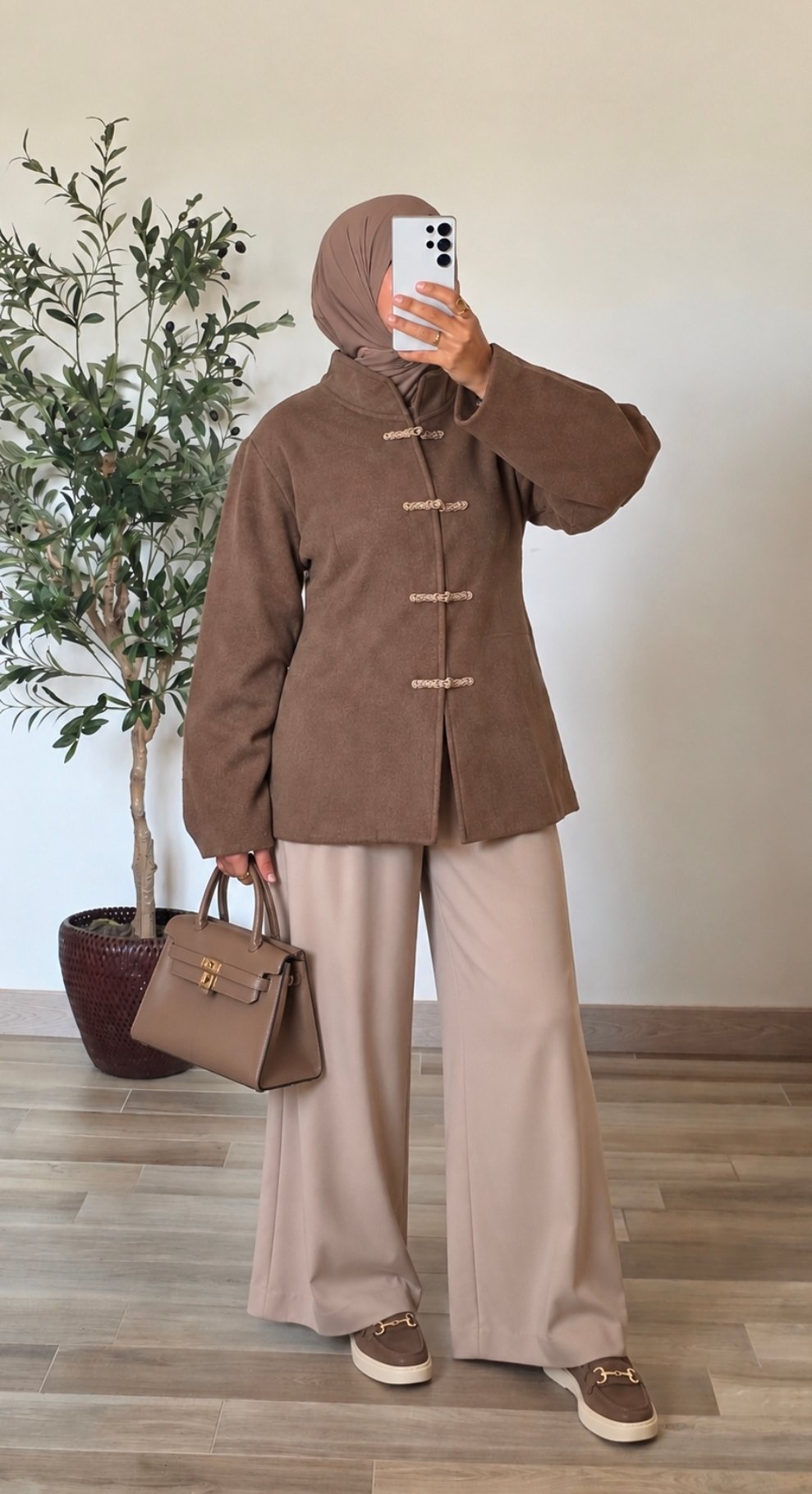 Manteau à boutons chinois – taupe – Image 2