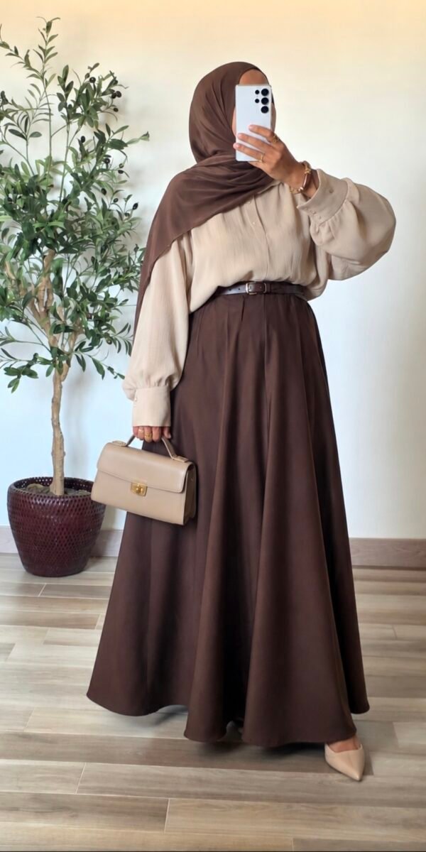 Jupe longue évasée avec ceinture Marron – SO ELEGANCE