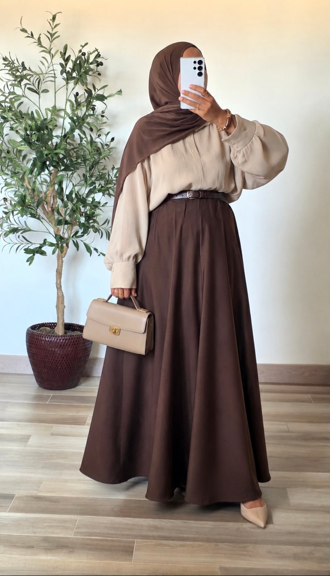 Jupe longue évasée avec ceinture Marron – SO ELEGANCE