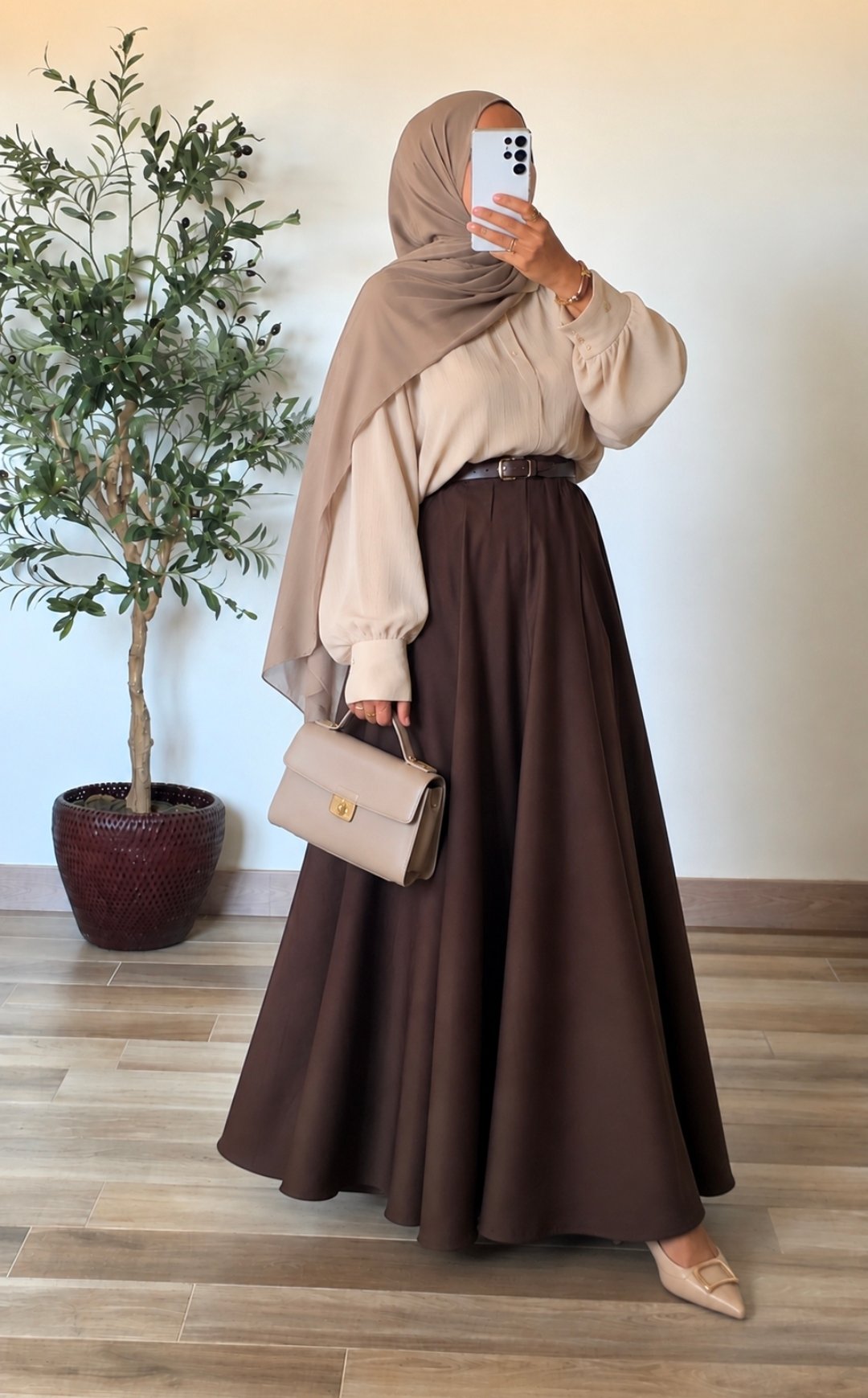 Jupe longue évasée avec ceinture Marron – SO ELEGANCE