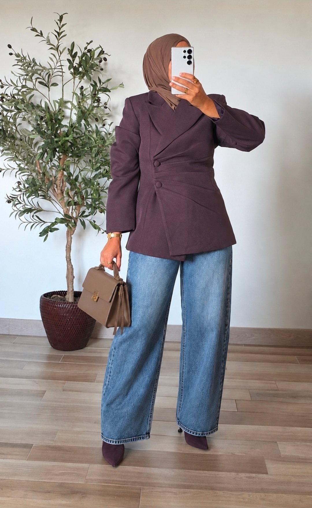 Pantalon de tailleur large aubergine – Image 2
